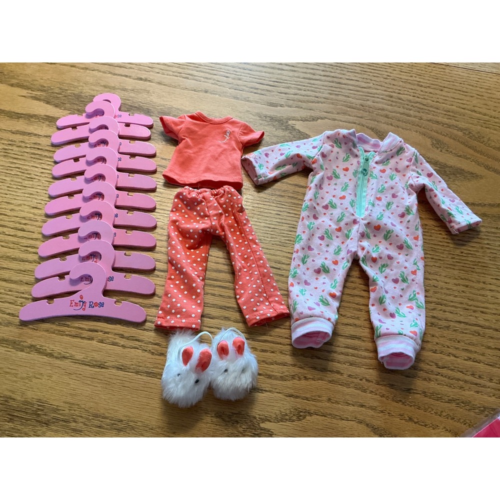 Emily Rose 18 Inch Doll Clothes Pajamas Set with Bunny Slippers and 10 Hangers
